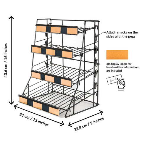 ODOXIA Candy Display Rack 4 Tier | Candy Organiser | Snack Organiser For Countertop | Snack Display For Counter | Stand For Stores And More