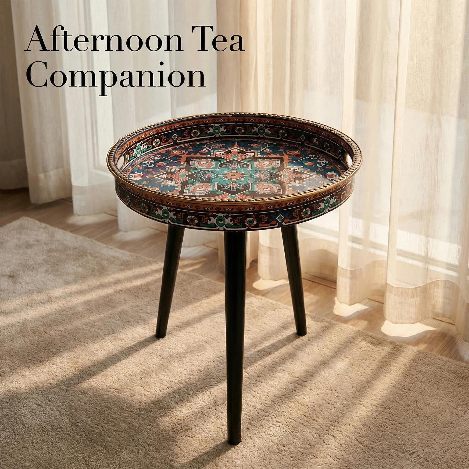 Simmer Stone Round Indoor Side Tables with Detachable Wooden 3 Legs, Versatile Tray Table, Perfect For Round Coffee Table Tea