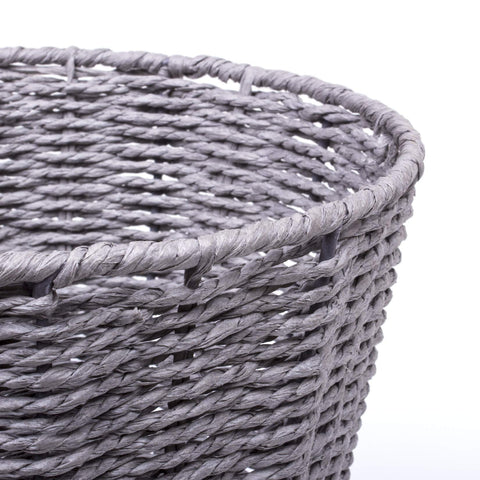 woodluv Round Waste Paper Basket Bin - Rubbish Bin for Bedroom, Bathroom, Offices or Home - Grey