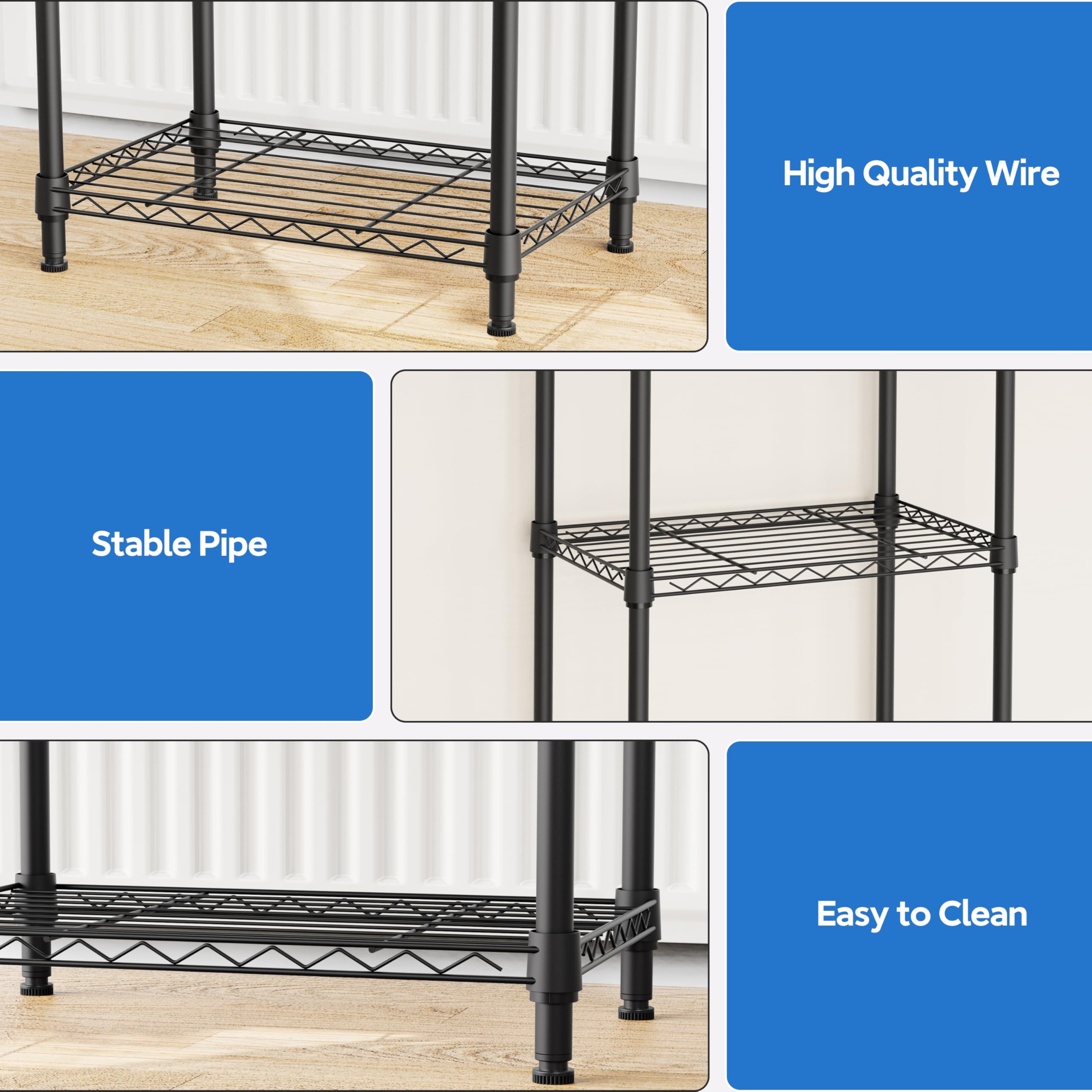 M MZG Storage Shelves 3 Tier Heavy Duty Metal Storage Unit With Levelling Feet Organizer for Garage, Laundry, Kitchen 30 x 45 x 73.2 cm Black