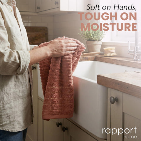Rapport Home 2-Pack Linear Hand Towels | 50x85cm 100% Cotton 500GSM | Absorbent & Soft Bathroom Towel Set | Oeko-Tex Certified | Rose Red