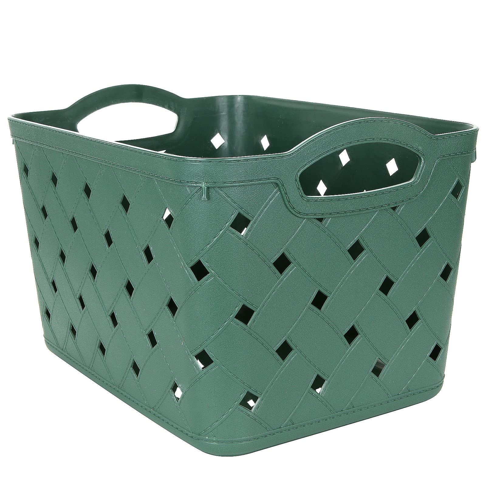 ASelected 4 Pack Plastic Woven Storage Basket With Handles, Middle 27.5x18.5x17.5cm, Beautiful Fashionable, Skin Pattern Cross Woven, For Kitchen