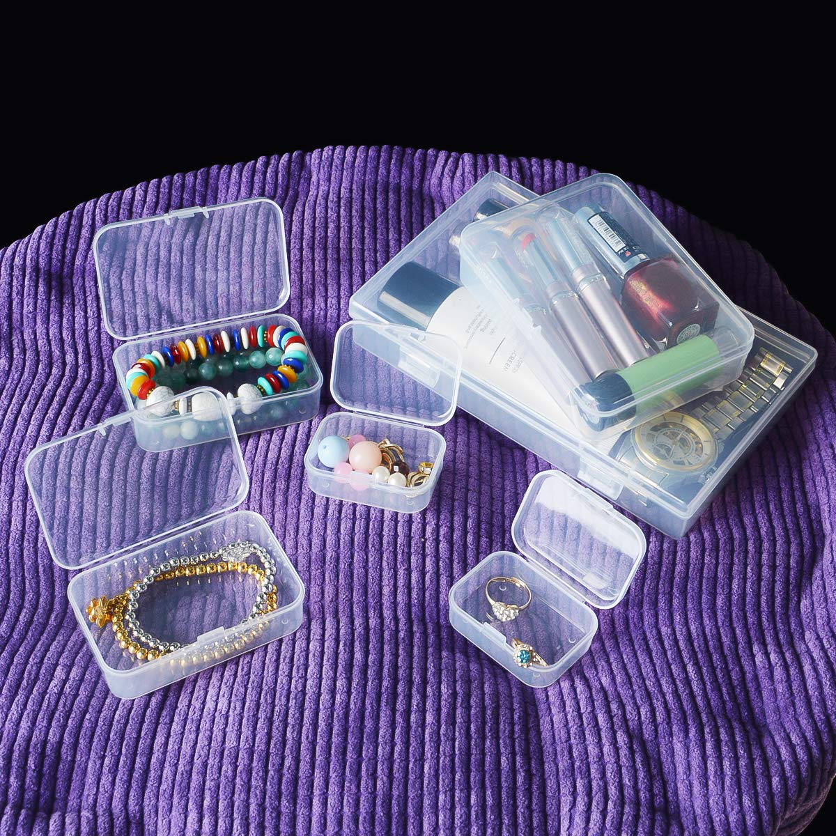 Goodma 36 Pieces Mixed Sizes Rectangular Plastic Organizer Box, Transparent
