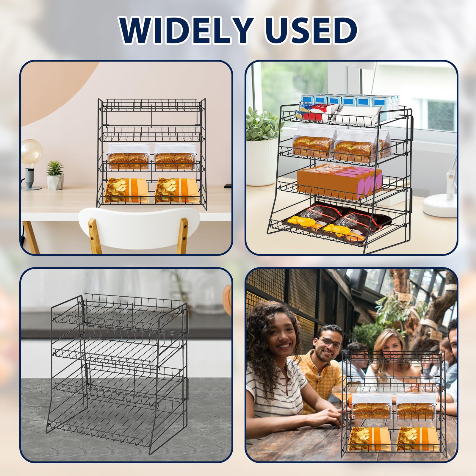 4 Tier Candy Display Rack, Metal Snack Rack Display Stand, Countertop Organiser Shelf for Packaged Crisps & Fruits