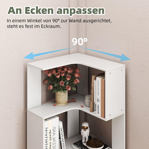 uyoyous Bookcase White, Corner Bookcase with 6 Levels, 175 cm Corner Shelf, Standing, 90° L-shaped Bookcase for Study, Bedroom, Office