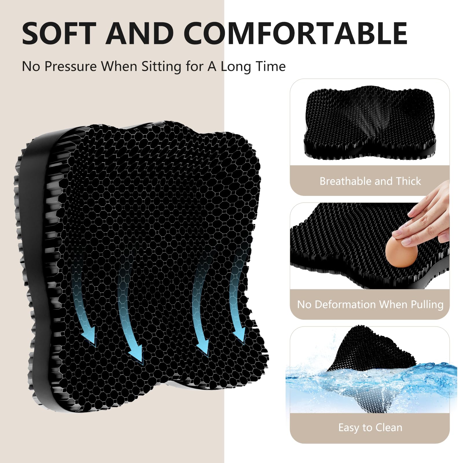 Tsmertor Enlarged Gel Seat Cushion 19in Super Large Thick Gel for Pressure Relief for Long Siiting, Coccyx Sciatica Pain Relief