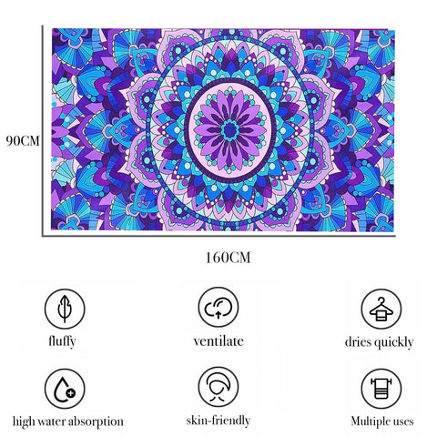 yayafunfun Large Quick Dry Microfibre Beach Towels for Adults, 160X90cm Mandala Bath Towel Travel Towels with Pocket