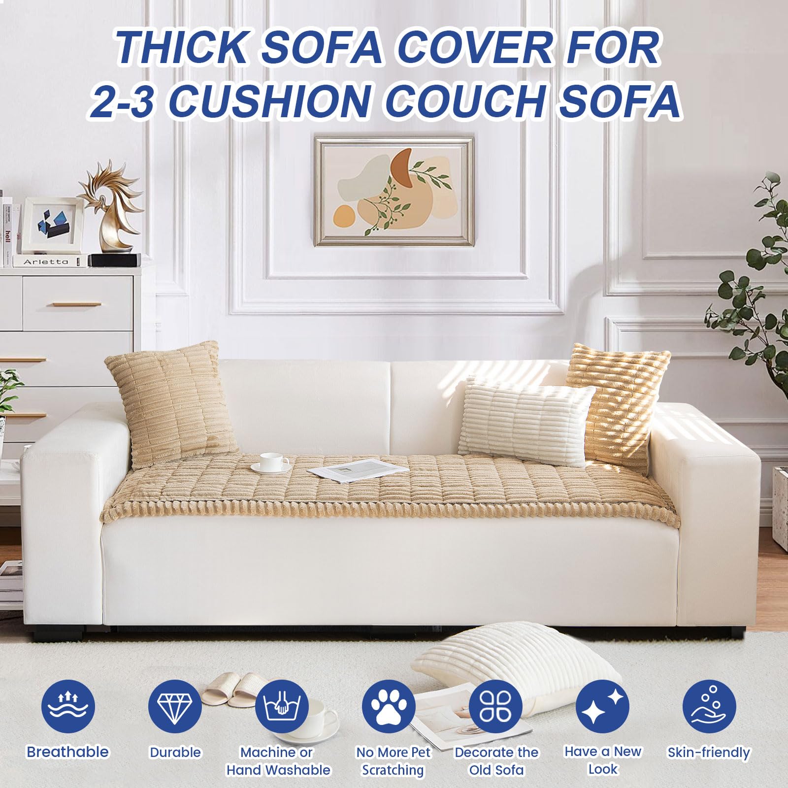 GKXLH New Thick Non-slip Sofa Cover 2 3 4 Seater (Light Coffee, 70x150cm)