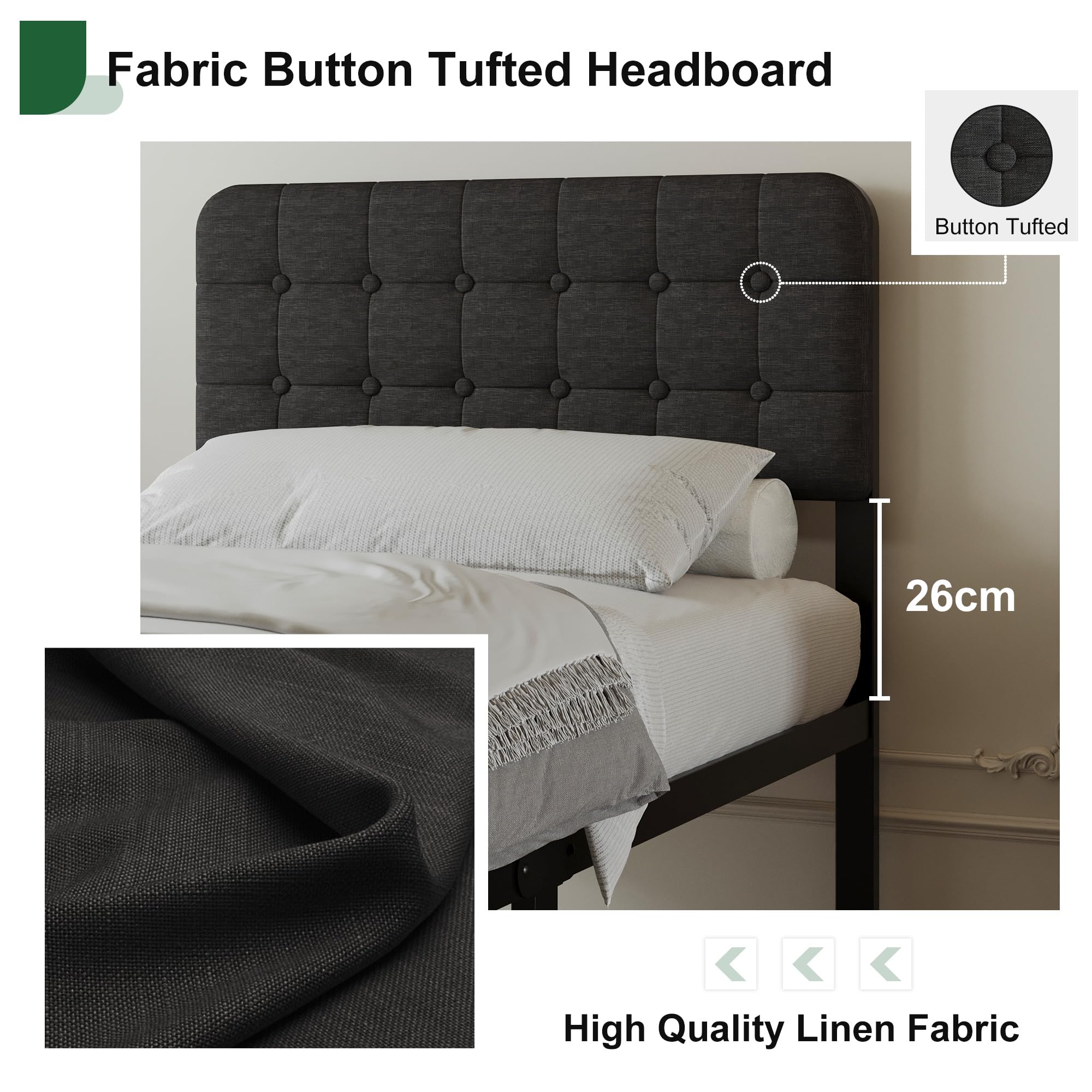 EMODA 3ft Single Bed Frame with Upholstered Headboard and Footboard