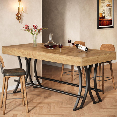 Tribesigns 90CM Tall Bar Pub Table with Metal Footrest,160CM Rectangular Counter Height Kitchen Dining Table