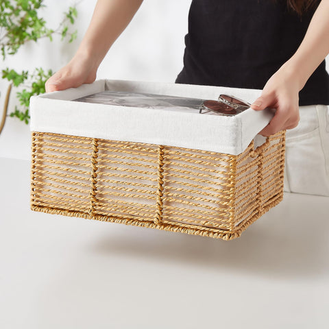 Vagusicc Wicker Storage Basket, Set of 6 Hand-Woven Display Hamper Basket with Handle, Wicker Basket for Shelves Closet