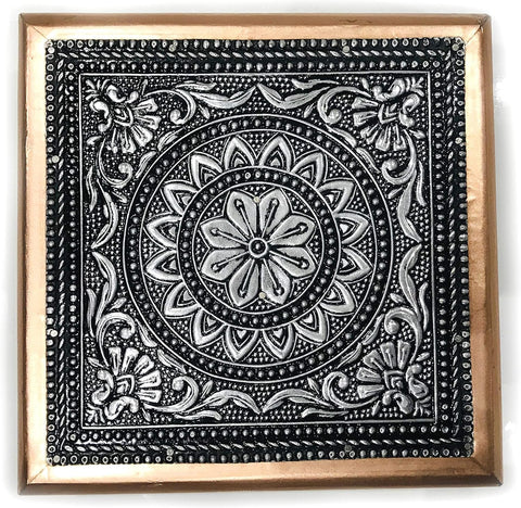 AARNAV 6" x 6" Handcrafted Low Table Bajath Bajot Chowki For God Temple or Lamp or Vase or Hindu Puja Oxidised Copper Table (Oxidised Copper 6"x6")