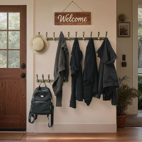 HONSKY Wall Mounted Coat Rack 94cm - Heavy Duty Metal 10 Double Hooks, Sturdy Hook, Space-Saving Coat Hanger for Hallway/Entryway/Bedroom