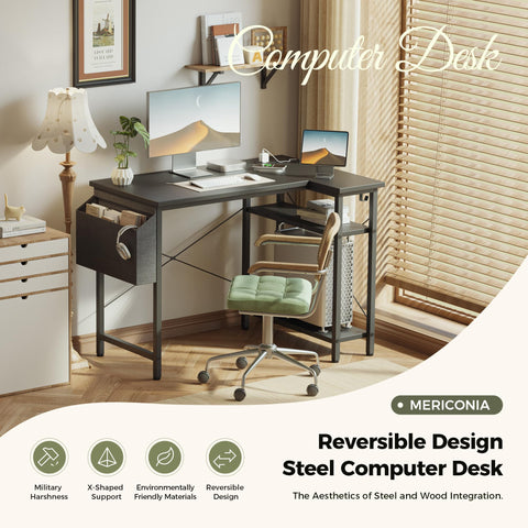 Mericonia Reversible Corner Desk, w. Power Outlets, 120x70cm, Black