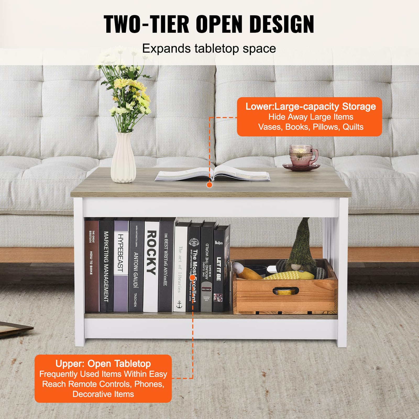 VEVOR 31.5" Farmhouse Coffee Table, Square Coffee Table with Open Storage Compartment, Wooden Rustic Cocktail for Living Room, Bedroom, Apartment