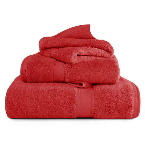 Superior 3-Piece Egyptian Cotton Towel Set, Red: Bath, Hand, Face Towels - 900 GSM, 100% Long-Staple Combed Cotton