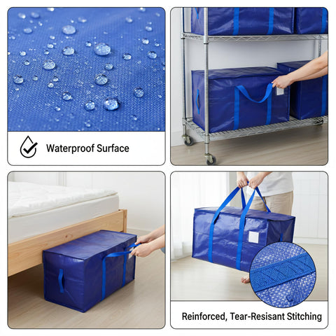 Snugkin Large Storage Bags 4 Pack 91L Moving Bags with Zips & Handles Heavy Duty Storage Boxes with Lids Water-Resistant Packing Bags for Home