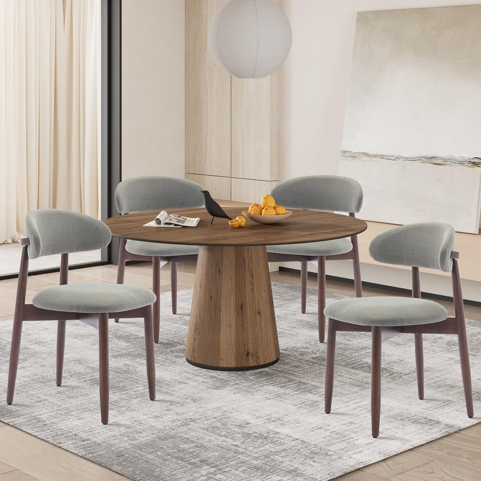 COLAMY Modern Dining Chairs Set with Wooden Legs – Upholstered Fabric Dining Room Chairs with Curved Backrest, Soft Cushion Seat