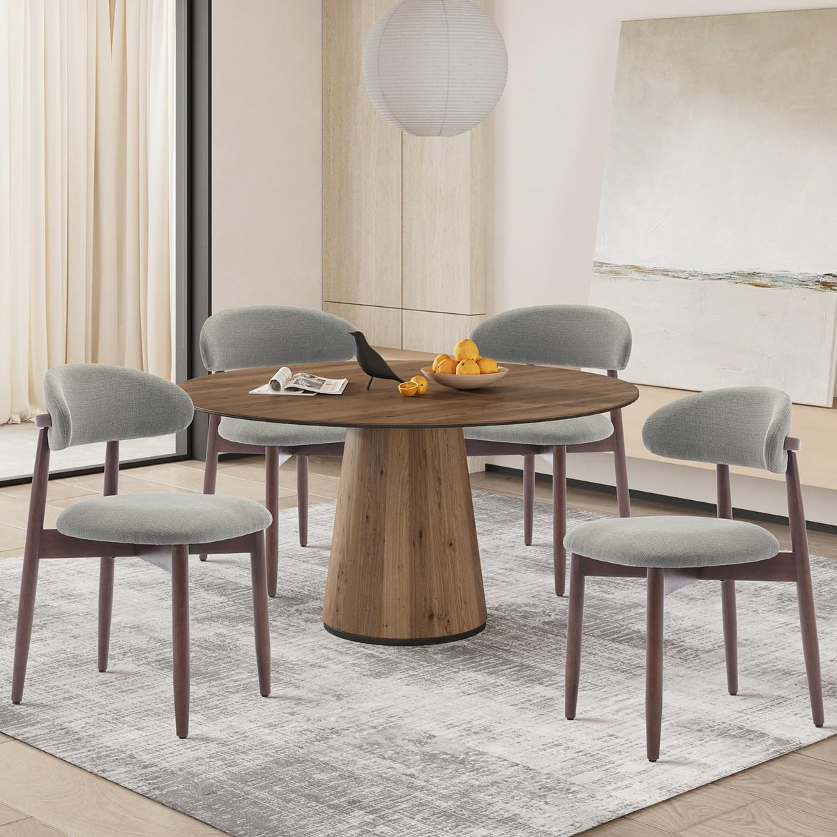 COLAMY Modern Dining Chairs Set with Wooden Legs – Upholstered Fabric Dining Room Chairs with Curved Backrest, Soft Cushion Seat