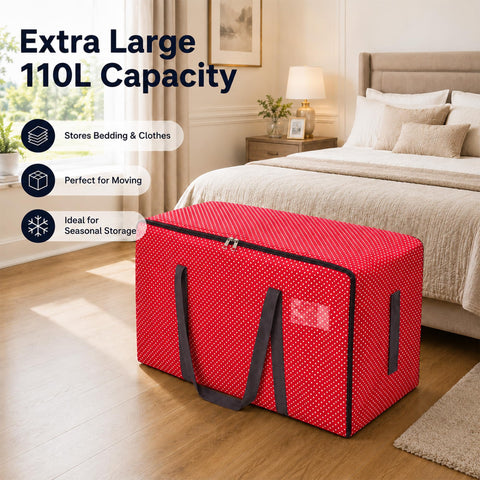 HomlyPro 110L Large Storage Bag, Heavy Duty Waterproof Bag with Zip, Strap & Handle for Moving House Essentials, College Dorm, Christmas Decor