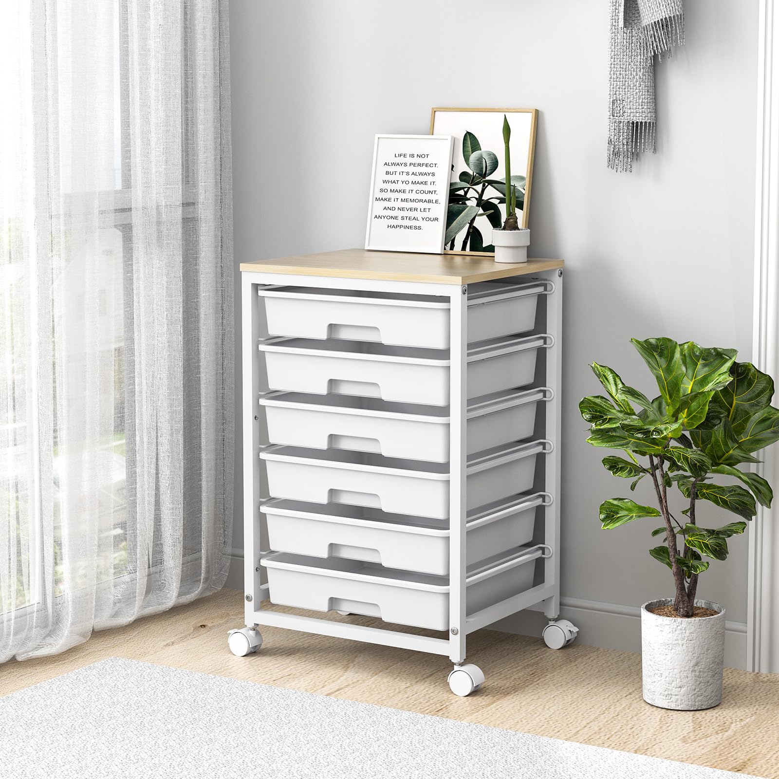 SYKIARIOL 6-Drawer Storage Trolley Rolling Cart, White