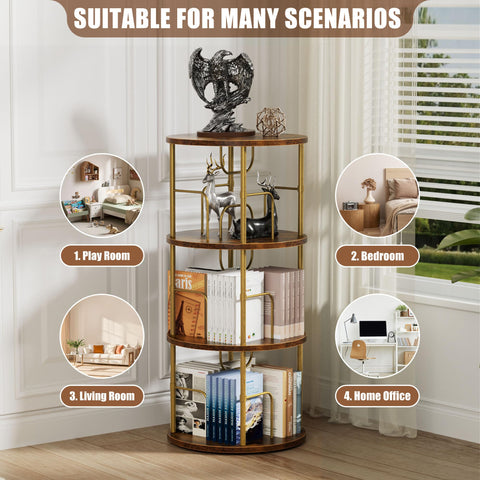 OCTORO 3 Tier Rotating Bookshelf, 360° Corner Bookshelf Tower, Round Revolving Bookcase with Adjustable Levels, Spinning Book Shelf for Home Office