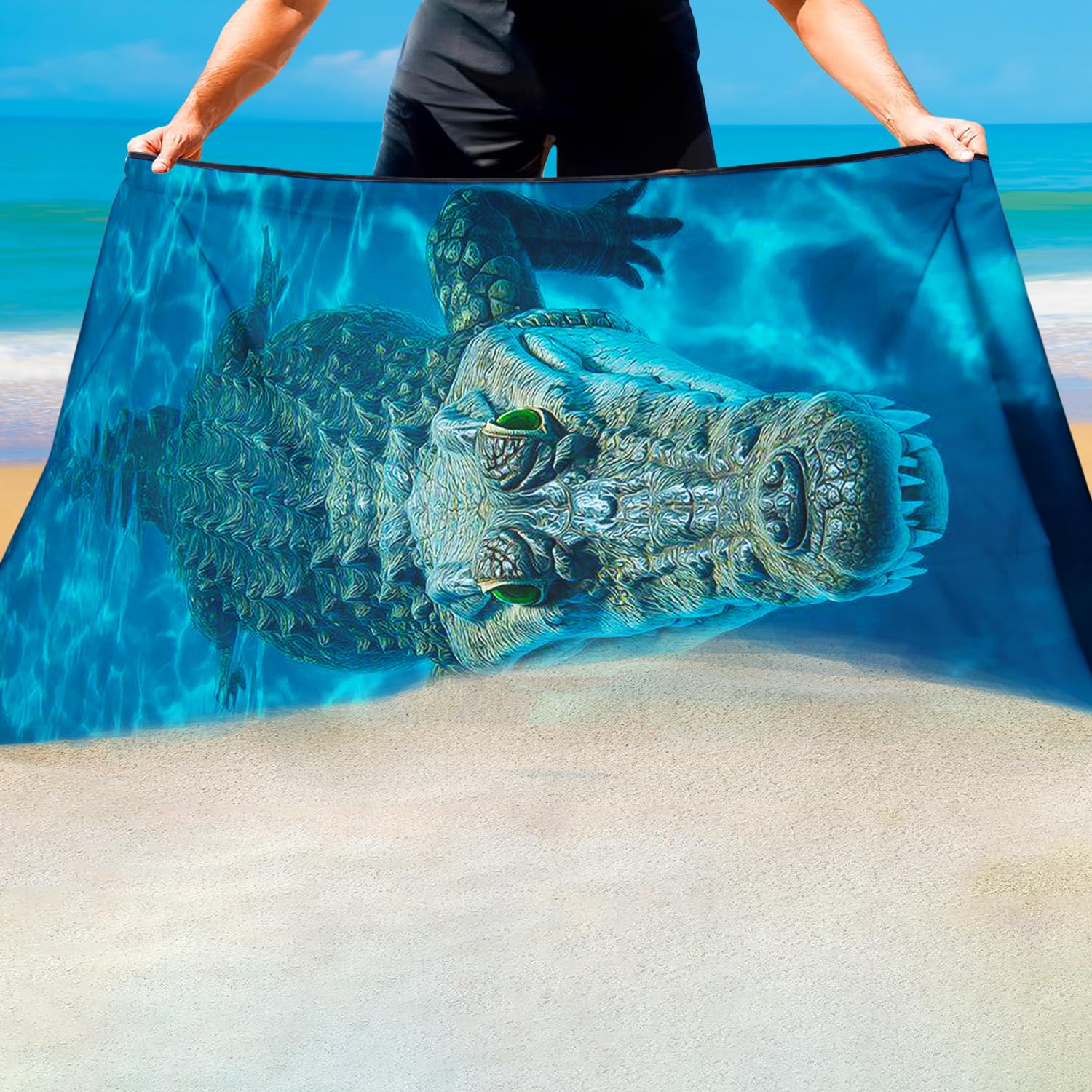 Violetpos Underwater Crocodile Beach Towel, Extra Large 180x90 cm 250GSM Microfibre, Sand Free Quick Dry