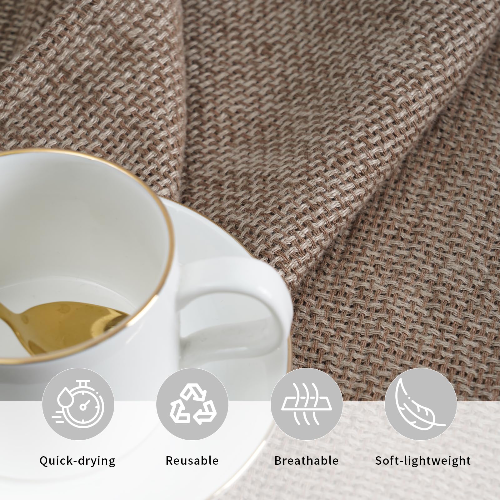 HSOFTIFY 100% Linen Face Cloth for Washing 4 Pack with Hanging Loop, Coffee