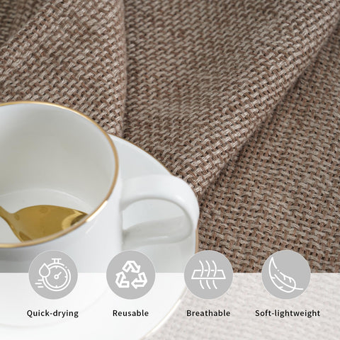HSOFTIFY 100% Linen Face Cloth for Washing 4 Pack with Hanging Loop, Coffee