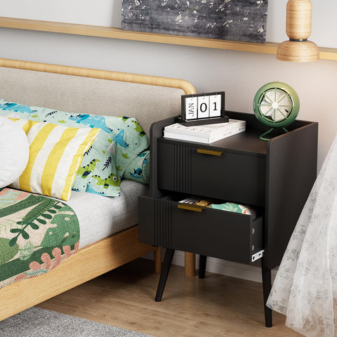 Garden 4 you Bedside Table, Nightstand, Bed Side Table with Wood Decorated Drawers, Modern Bedside Cabinet, Bedroom End Table with Storage