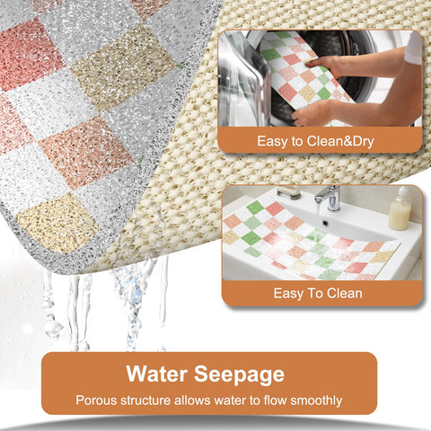 BLESWIN Shower Mat Non Slip 40x80CM, Checkered Shower Quick Dry Mats with Drain, Large Quick Dry PVC Bath Mat for Inside Shower