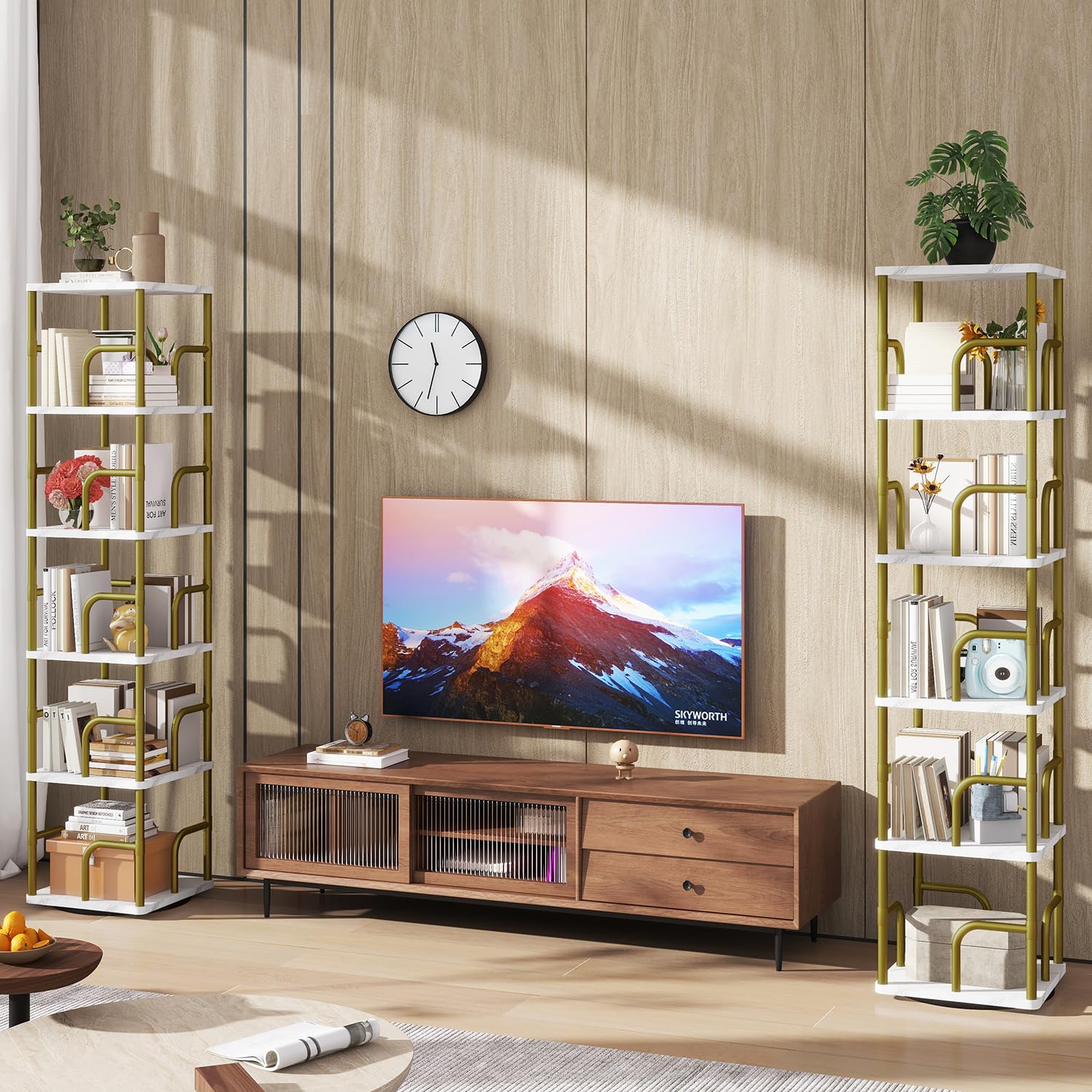 IBUYKE 6 Tier Rotating Bookshelf,Square Bookcases,White TBC005GW