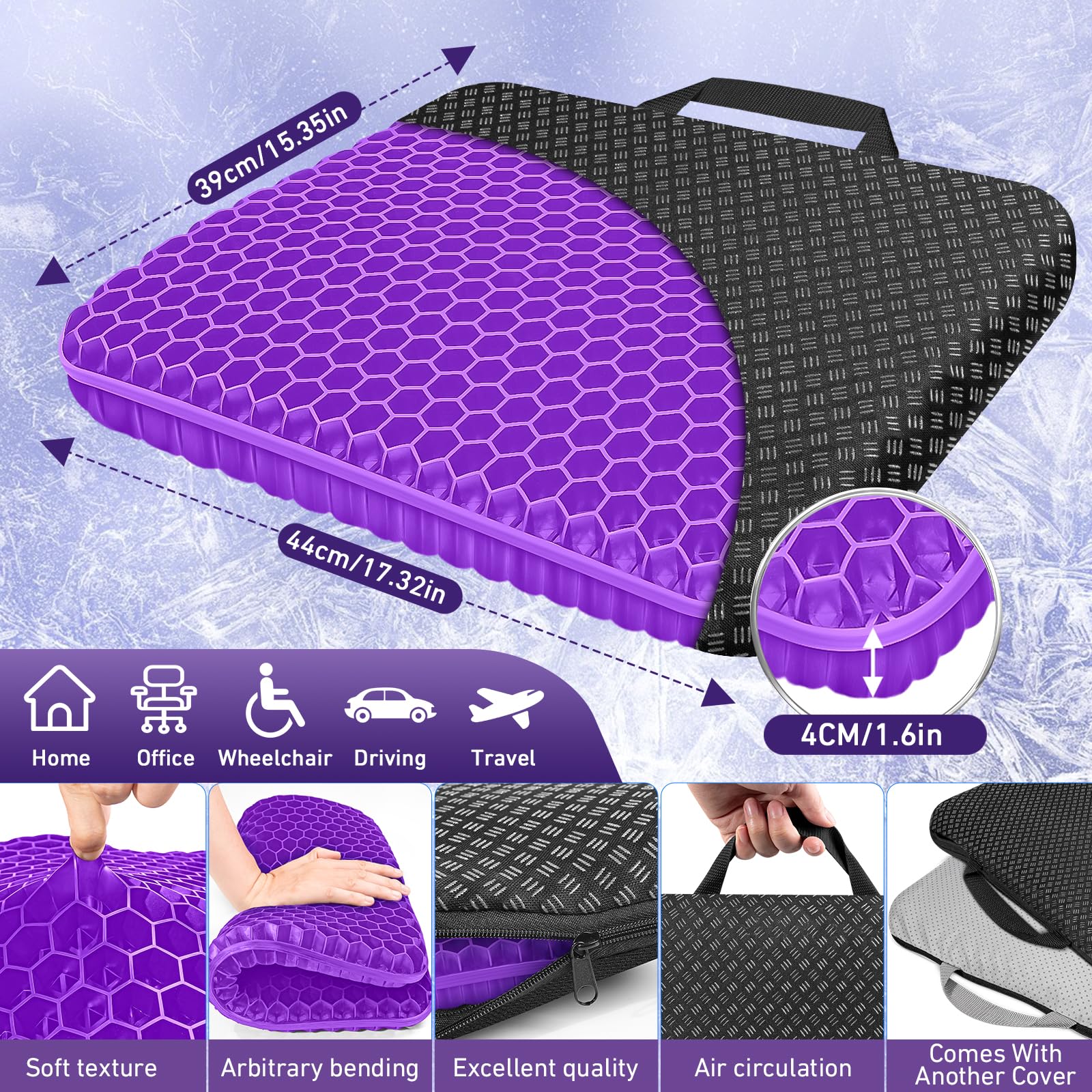 Vmingo Gel Seat Cushion, Breathable Honeycomb Design Egg Gel Cushion,Double Thick Big seat Cushion,Ergonomic Support Pressure Cushion