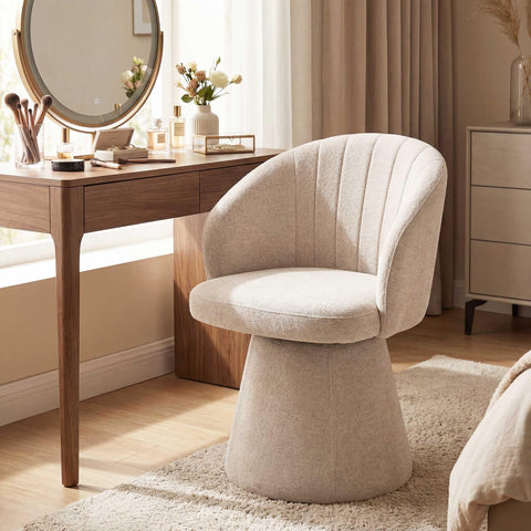 younturn Swivel Chenille Vanity Chair, Modern Upholstered Dressing Table Chair with Armrests, Accent chair with Armrests for Bedroom, Living Room