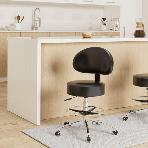 Grace & Grace Height Adjustable Rolling Swivel Stool Chair with Extra Large and Extra Thick Round Seat and Comfortable Backrest Heavy Duty Metal Base