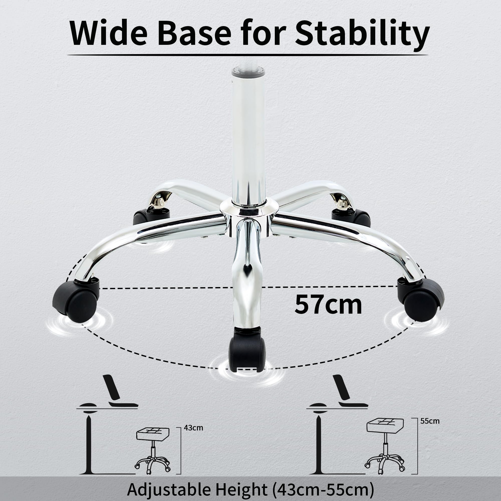 FIRAVOE Adjustable Drafting Stools 43.5–54.5 cm (Saddle Shaped Seat) (136 kg Capacity) Office Stool with Wheels