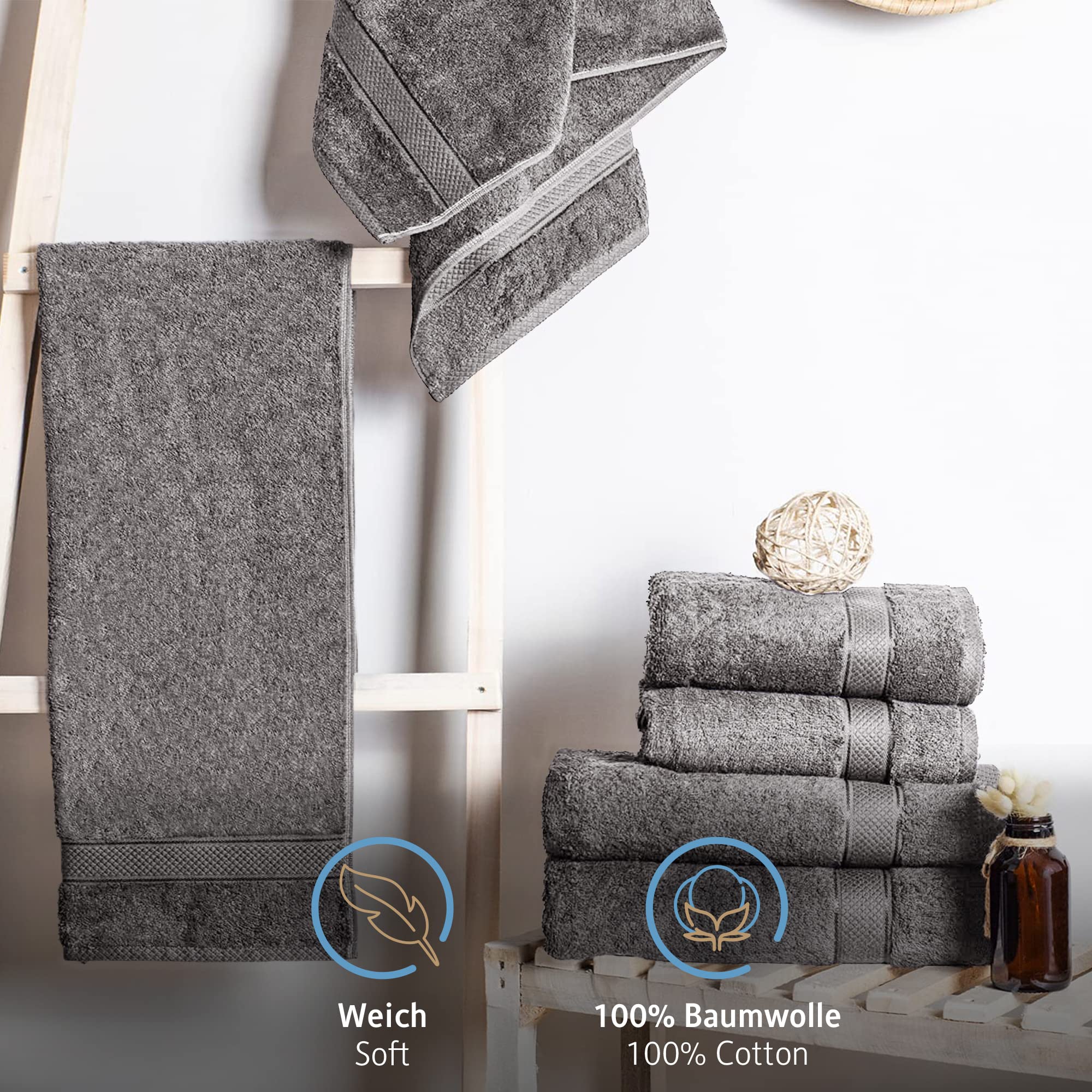 Komfortec Set of 2 Hand Towels 50 x 100 cm 100% Cotton 470 g/m² Terry Cloth Soft Anthracite Grey