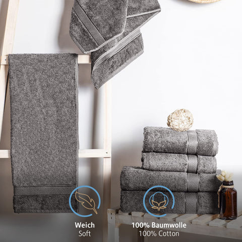 Komfortec Set of 2 Hand Towels 50 x 100 cm 100% Cotton 470 g/m² Terry Cloth Soft Anthracite Grey