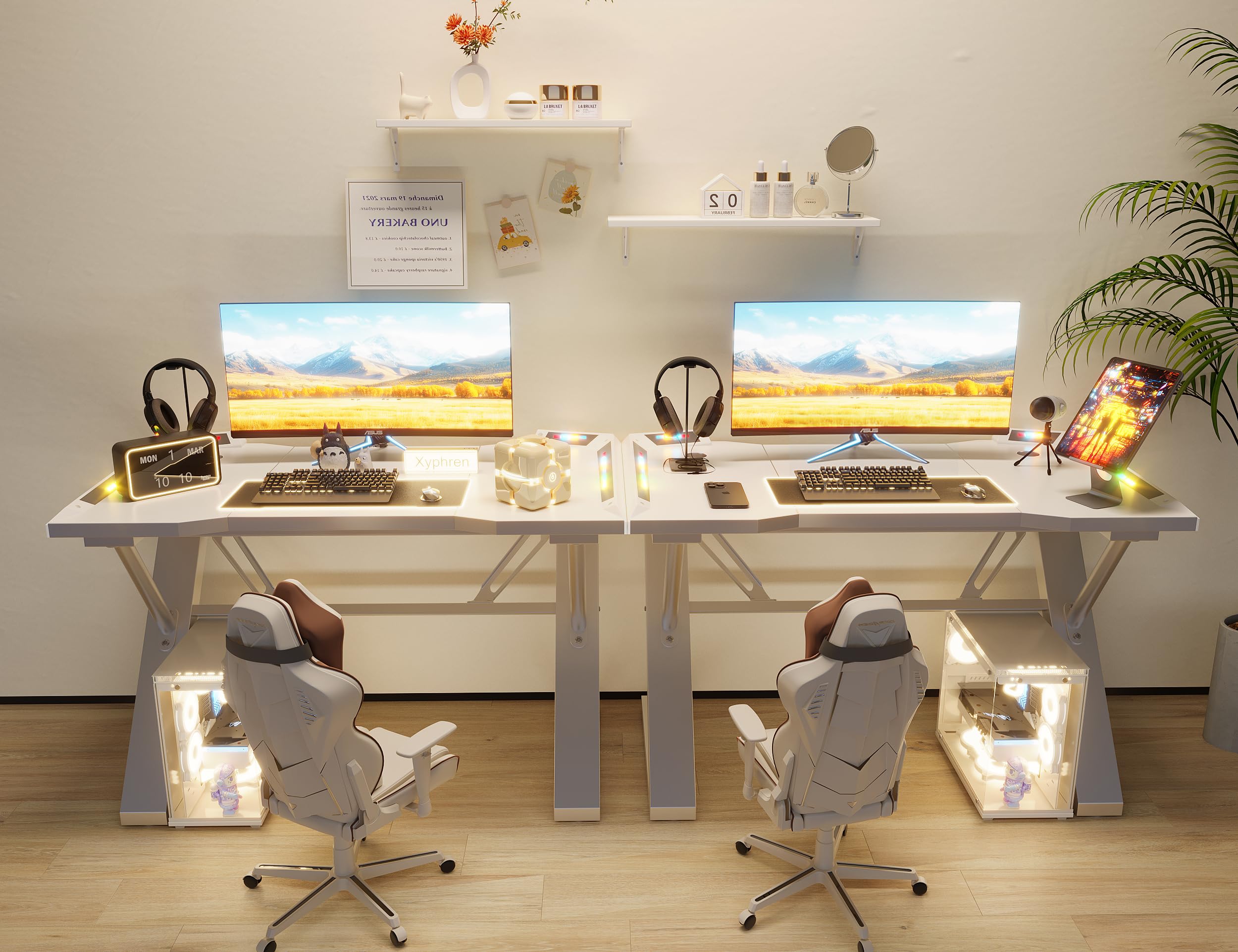 Xyphren Gaming Desk with Pegboard & Power Outlet & LED Light, Small Computer Desk with Reversible Shelves for Corner Home Office Desk, 100 * 50cm