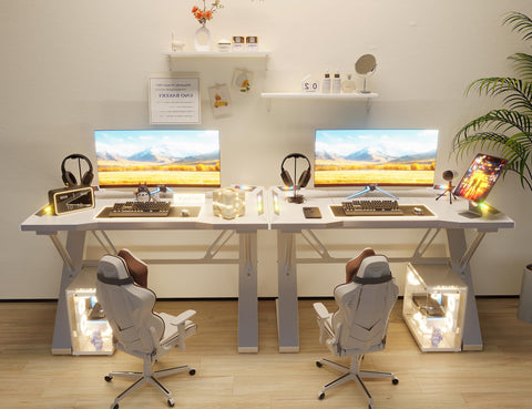 Xyphren Gaming Desk with Pegboard & Power Outlet & LED Light, Small Computer Desk with Reversible Shelves for Corner Home Office Desk, 100 * 50cm