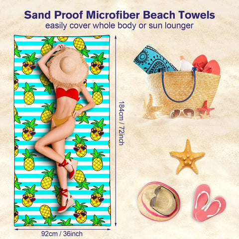 Violetpos Sunglasses Pineapple Stripe Beach Towel, Extra Large 180x90 cm 250GSM Microfibre, Sand Free Quick Dry