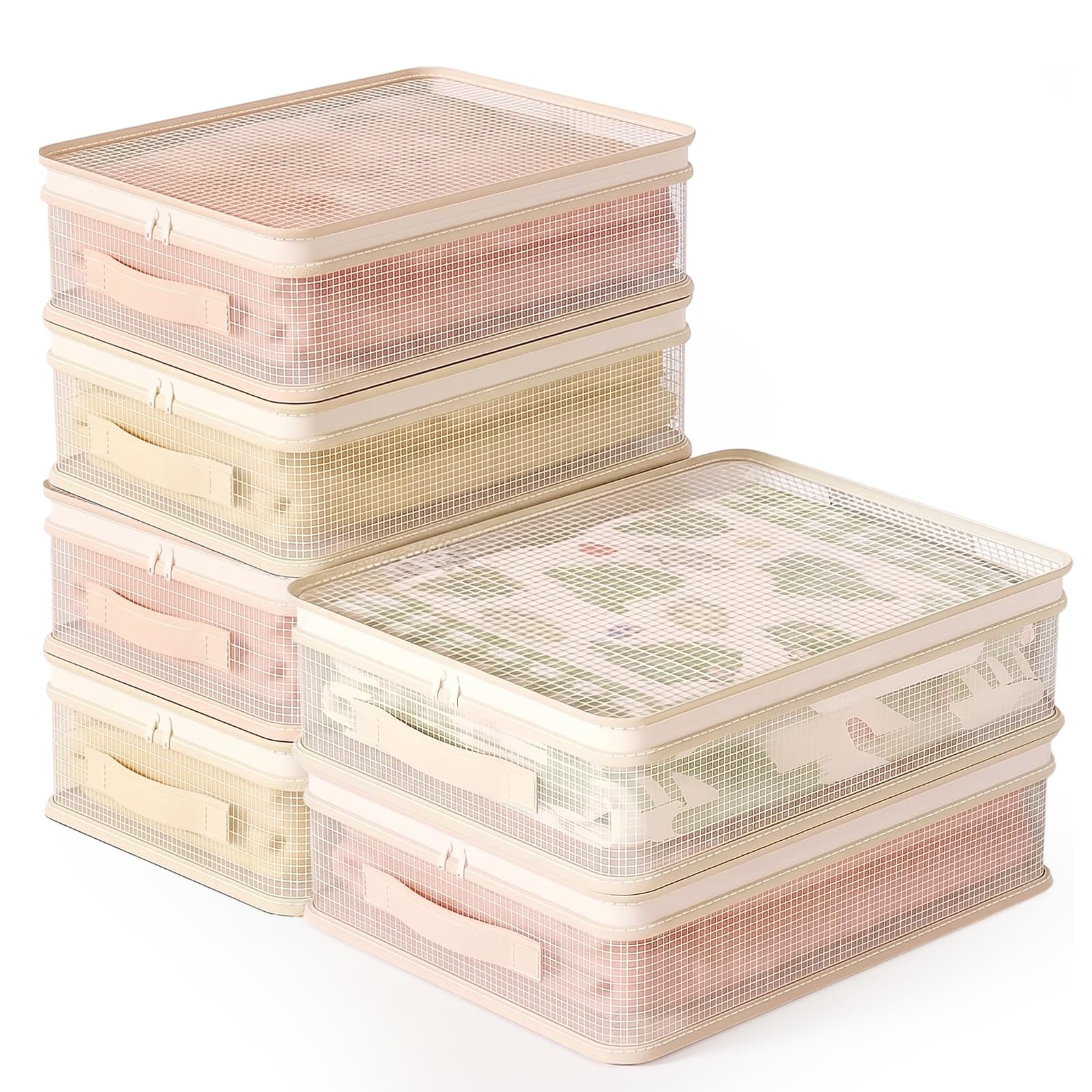 6 Pack PVC Mesh Storage Bags with Handles, 40 x 30 x 12 cm Clear Zippered Organizer Foldable Plastic Clothes Organiser Bag Underbed Storage Bags Bed
