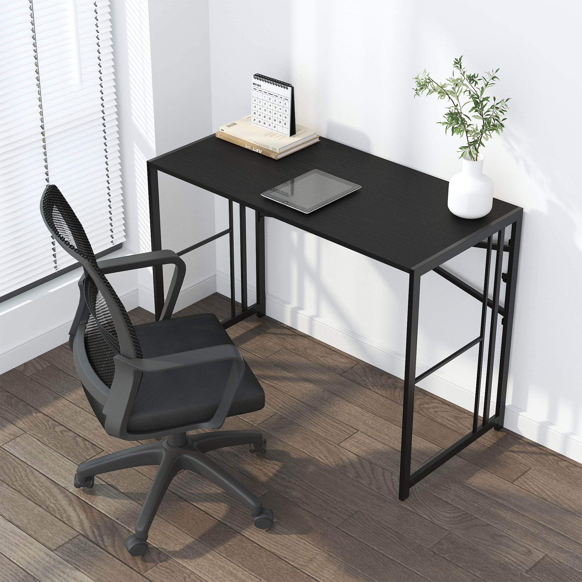 Lutown-Teen Folding Desk 103 cm No Assembly Required, Black