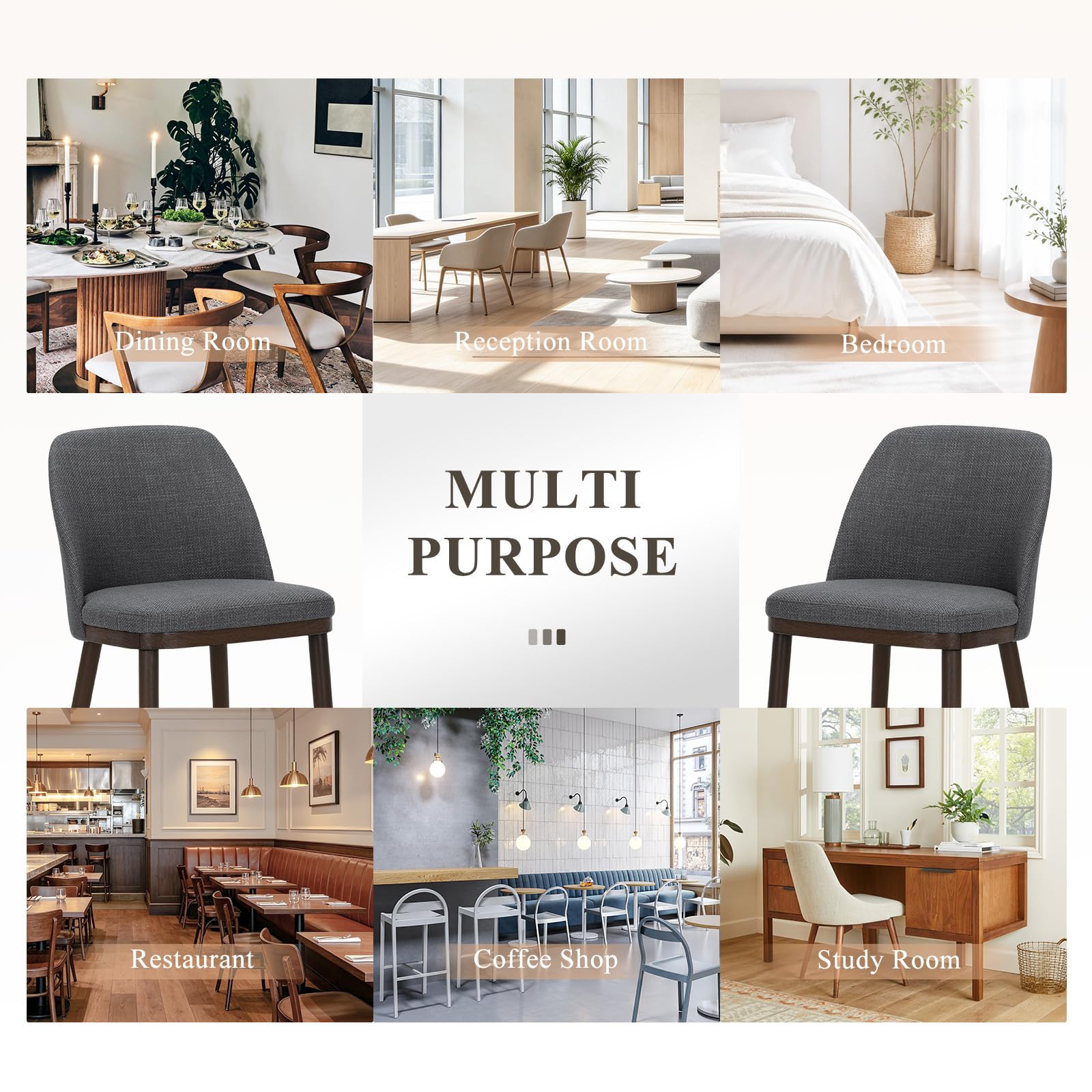 MALOL Thick Wood-base Dining Chairs Set of 2, Upholstered Kitchen Chairs with Solid Wood Legs and Thick Seat Cushion