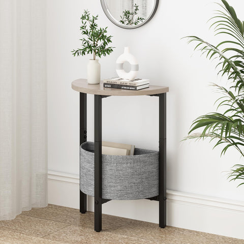 Vagusicc Side Table, Round End Table with Fabric Basket, Small Coffee Table, Set of 2 Half Moon Entry Table, Accent Table Bedside Table