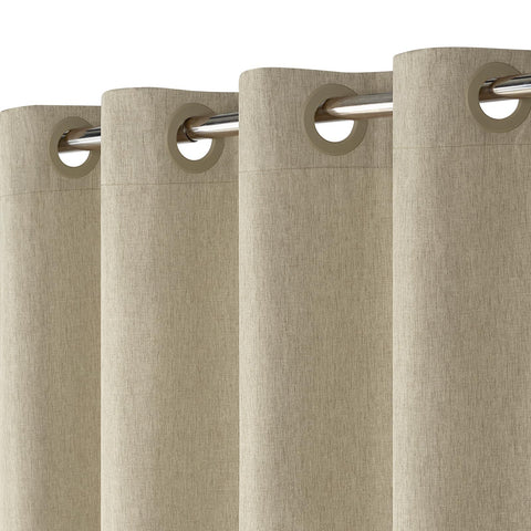 Hotel Style No Hook Rustic Linen Shower Curtain for Bathroom 230GSM Thick Fabric Texture Shower Curtains, Enhanced Waterproof, Weighted Hem