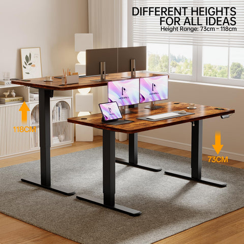 Homall Electric Height Adjustable Desk, Adjustable Height Office Desk with USB Ports, 160x70cm, Home Office with Splice Board, Rustic Brown
