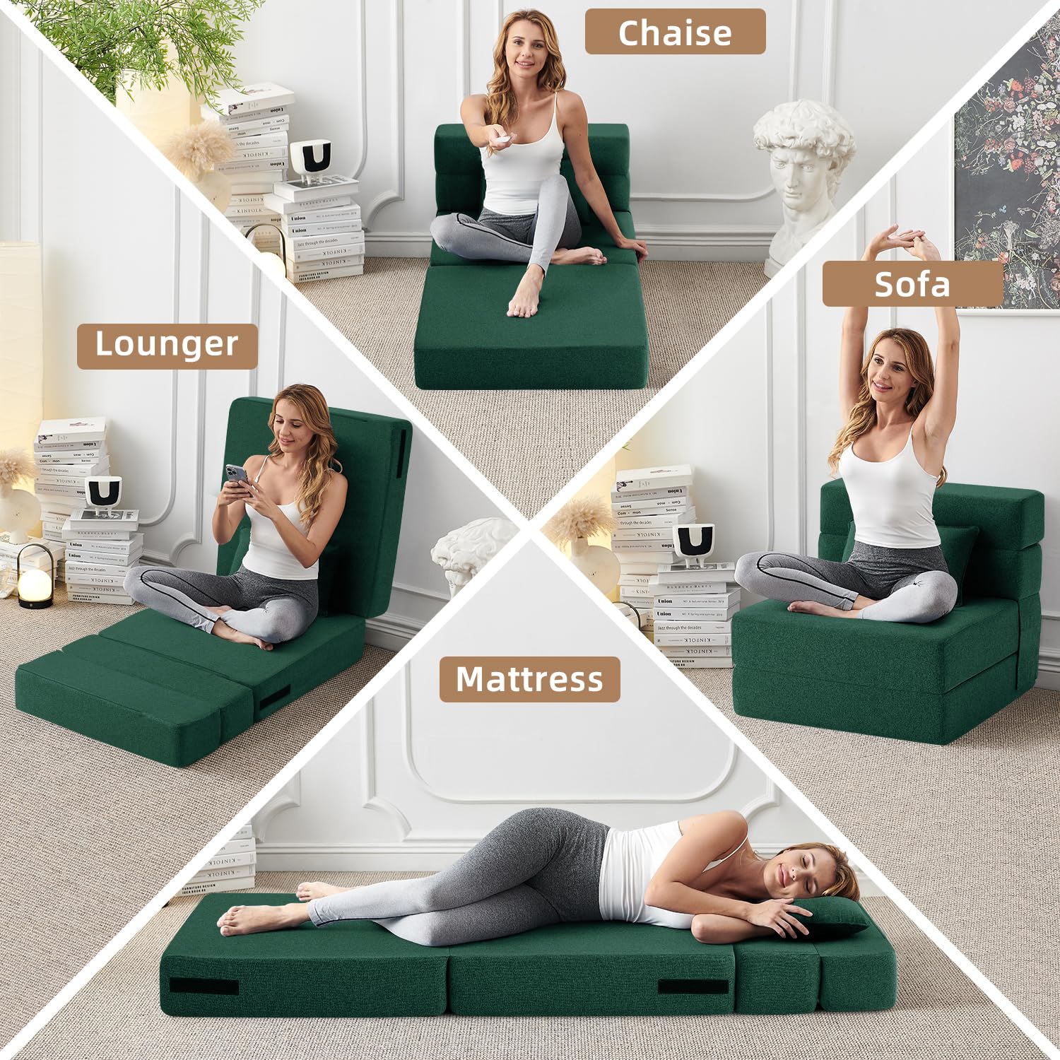 FILUXE Convertible Folding Sofa Bed-Sleeper Chair with Pillow, Modern Linen Fabric Floor & Futon Couch