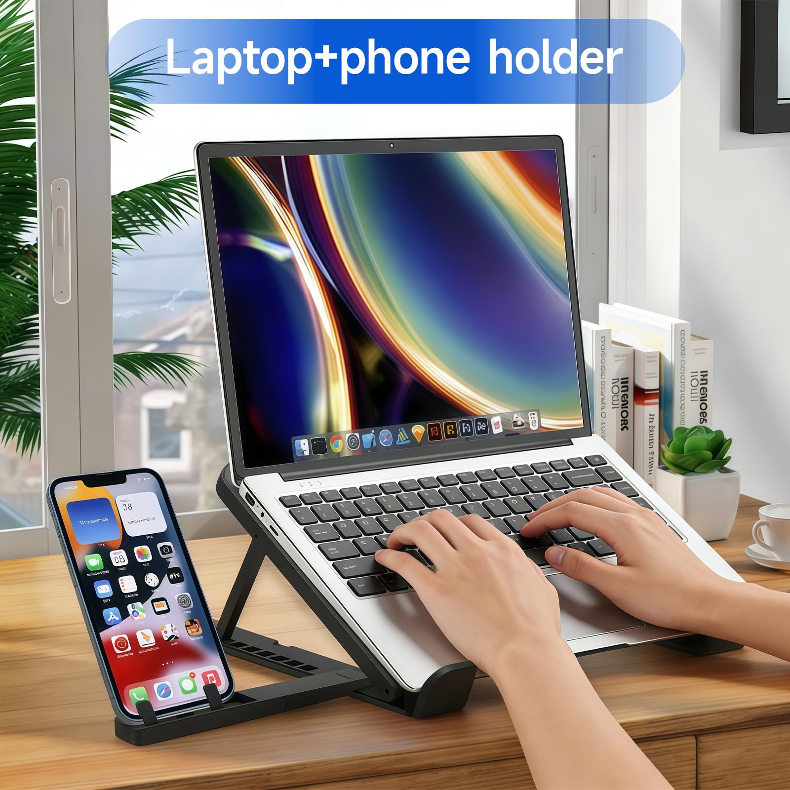 CHUNGG Adjustable Laptop Stand for Desk, Phone Holder, Foldable Portable Laptop Riser Holder Accessories
