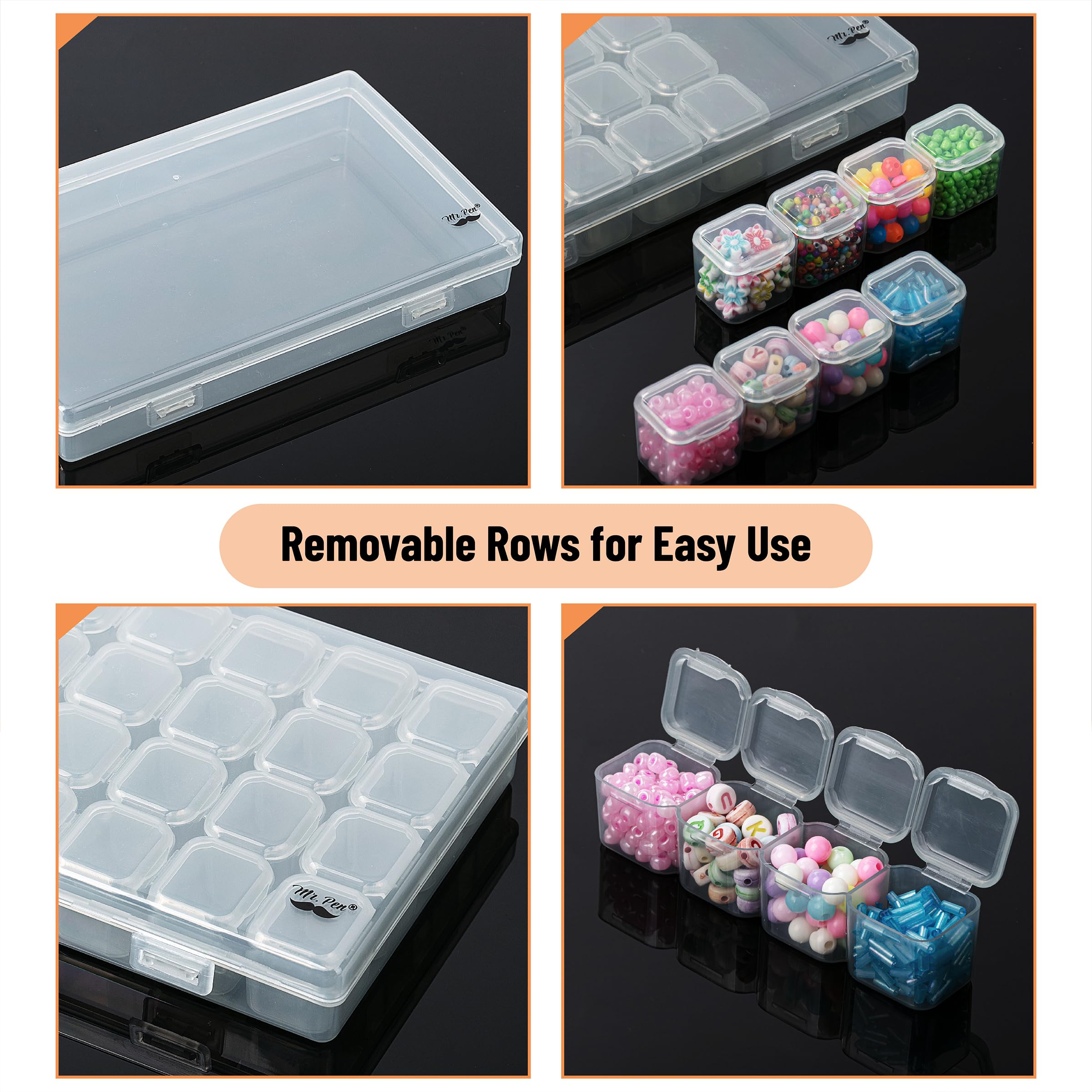 Mr. Pen-Bead Storage Containers, 28 Grids, 2 Pack, Grey, 160pcs Label Stickers, Bead Organizer, Craft Organizers and Storage
